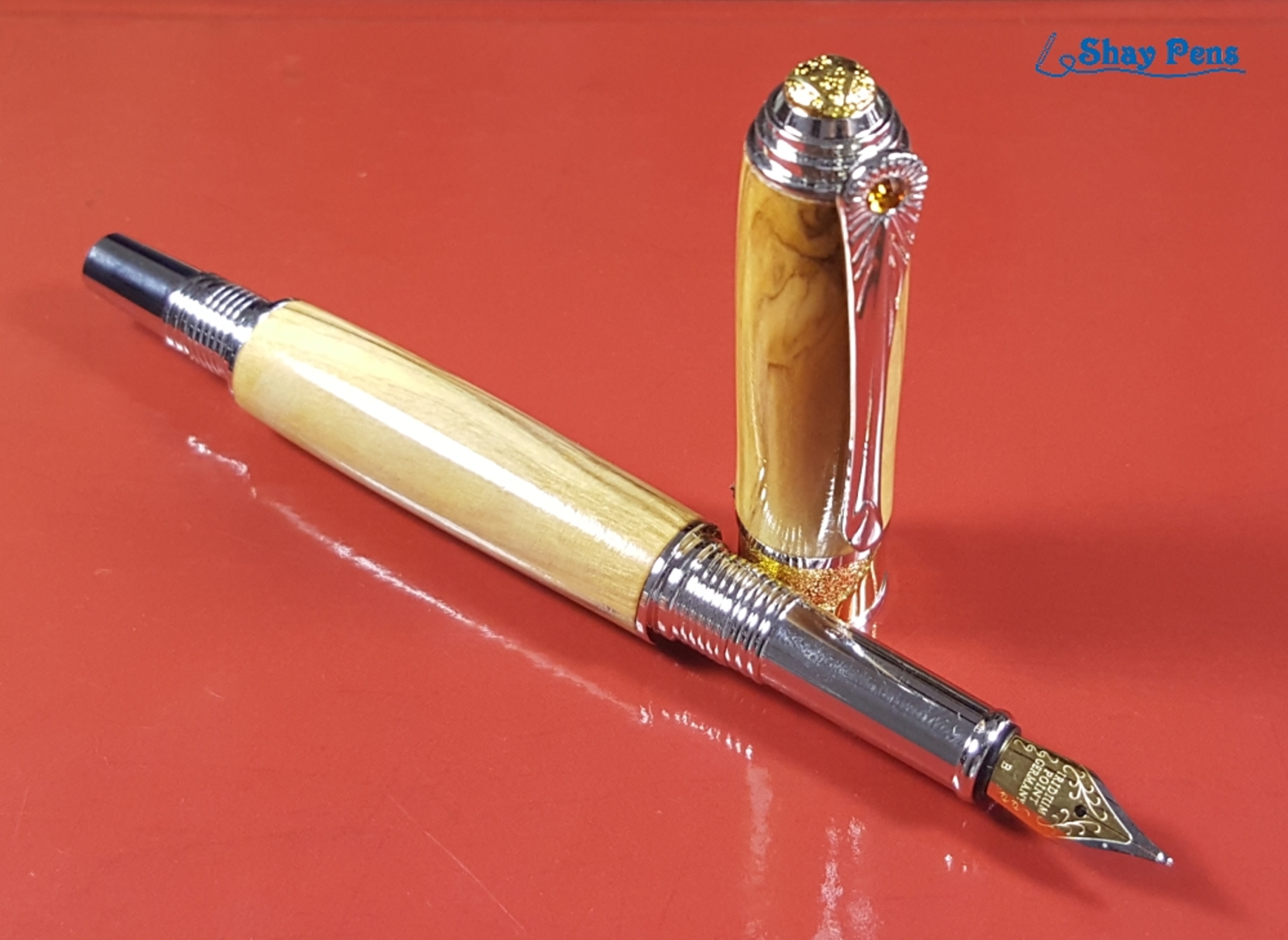 Handcrafted Art Deco Fountain Pen with Olivewood body